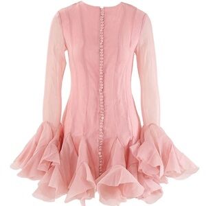 Elegant Pink Ruffle Long Sleeve Dress